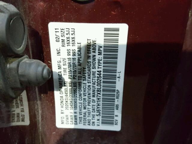 5J6YH1H7XBL002644 - 2011 HONDA ELEMENT BURGUNDY photo 10