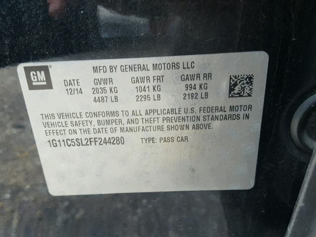 1G11C5SL2FF244280 - 2015 CHEVROLET MALIBU 1LT BLACK photo 10