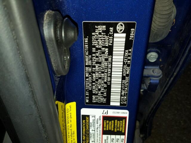 4T1BF1FK8FU872865 - 2015 TOYOTA CAMRY LE 蓝色 照片 10