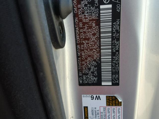JTKDE167060136059 - 2006 TOYOTA SCION TC 银色 照片 10