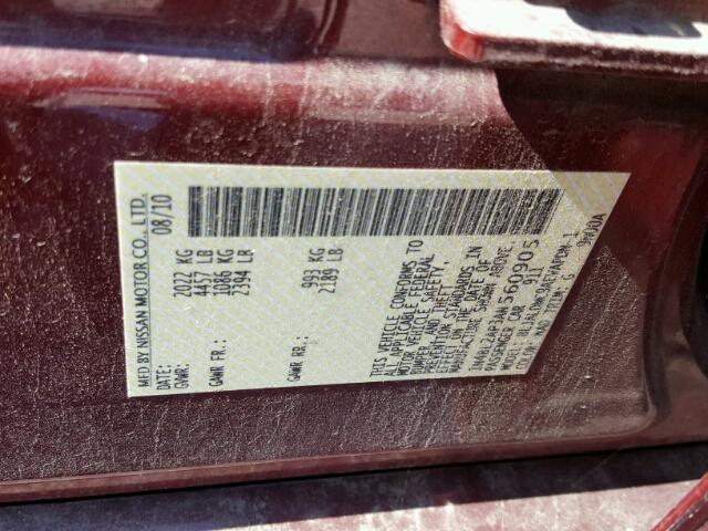 1N4BL2AP3AN560905 - 2010 NISSAN ALTIMA SR RED photo 10