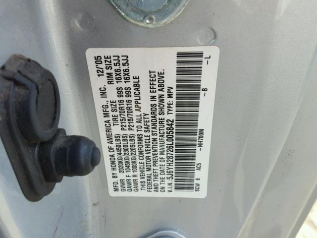 5J6YH28726L005842 - 2006 HONDA ELEMENT EX SILVER photo 10