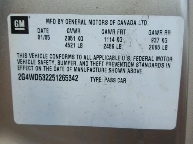 2G4WD532251265342 - 2005 BUICK LACROSSE C GOLD photo 10