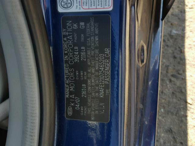 KNAFE121075465203 - 2007 KIA SPECTRA EX BLUE photo 10