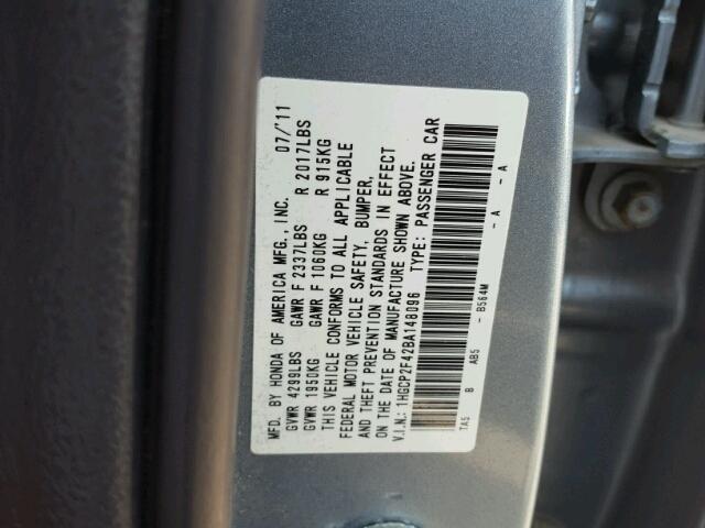 1HGCP2F42BA148096 - 2011 HONDA ACCORD BLUE photo 10