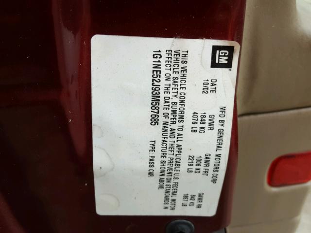 1G1NE52J93M587685 - 2003 CHEVROLET MALIBU LS MAROON photo 10