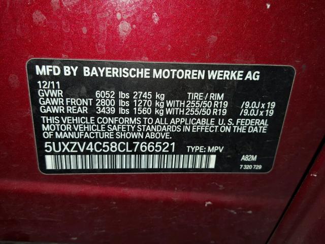 5UXZV4C58CL766521 - 2012 BMW X5 XDRIVE3 RED photo 10