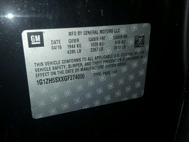 1G1ZH5SXXGF274006 - 2016 CHEVROLET MALIBU PRE 黑色 照片 10