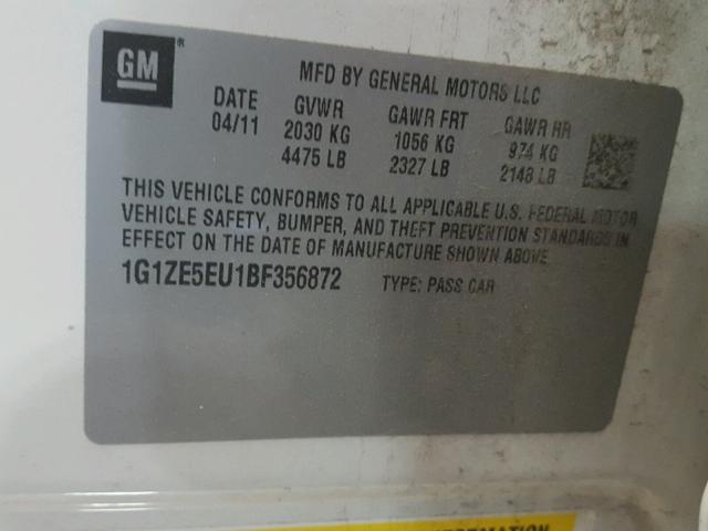 1G1ZE5EU1BF356872 - 2011 CHEVROLET MALIBU LTZ 白色 照片 10