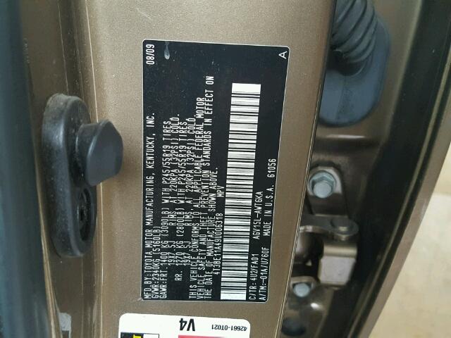 4T3BE11A49U006318 - 2009 TOYOTA VENZA GOLD photo 10