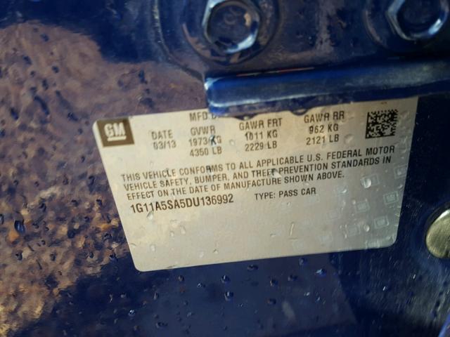 1G11A5SA5DU136992 - 2013 CHEVROLET MALIBU LS ლურჯი ფოტო 10