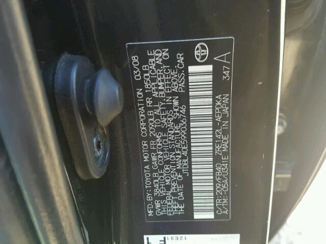 JTDBL40E599036746 - 2009 TOYOTA COROLLA BLACK photo 10