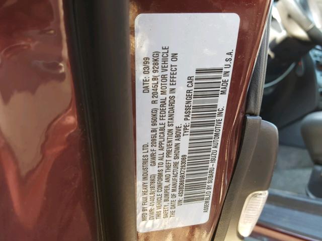 4S3BD6859X7263069 - 1999 SUBARU LEGACY 30T BURGUNDY photo 10