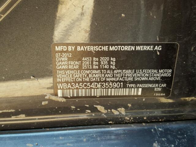 WBA3A5C54DF355901 - 2013 BMW 328 I GRAY photo 10