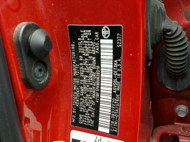 4T1BF1FK8DU639310 - 2013 TOYOTA CAMRY L RED photo 10