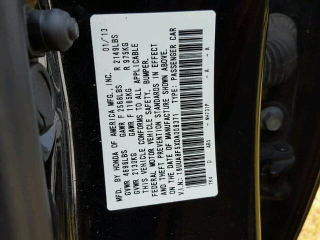 19UUA8F5XDA009371 - 2013 ACURA TL TECH BLACK photo 10