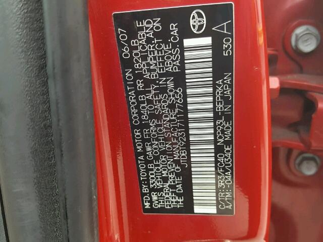 JTDBT923171177656 - 2007 TOYOTA YARIS RED photo 10