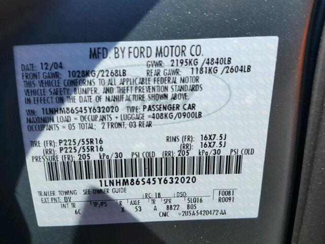 1LNHM86S45Y632020 - 2005 LINCOLN LS 绿色 照片 10