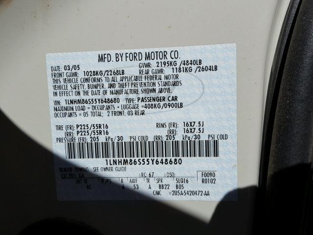 1LNHM86S55Y648680 - 2005 LINCOLN LS TAN photo 10