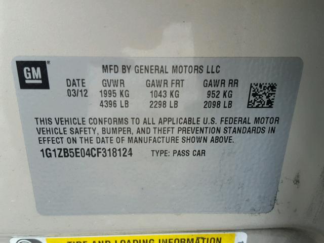 1G1ZB5E04CF318124 - 2012 CHEVROLET MALIBU LS BEIGE photo 10