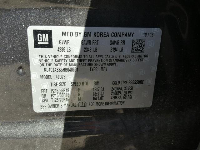 KL4CJASB5HB040681 - 2017 BUICK ENCORE PRE CHARCOAL photo 10