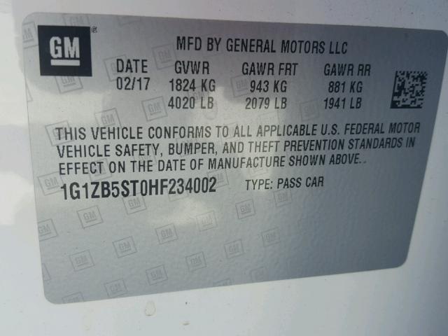 1G1ZB5ST0HF234002 - 2017 CHEVROLET MALIBU LS Ağ foto 10