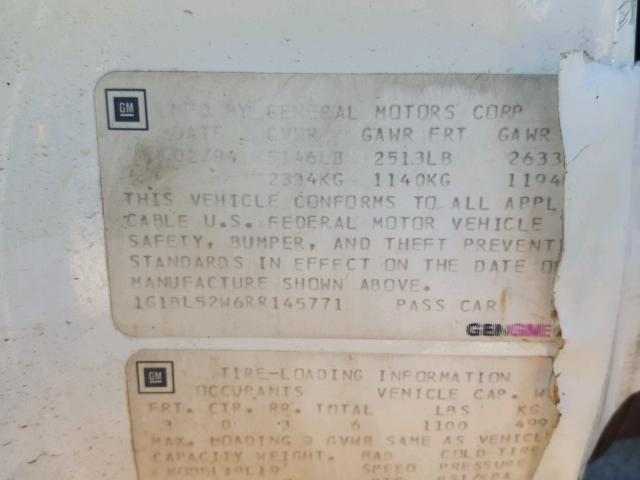 1G1BL52W6RR145771 - 1994 CHEVROLET CAPRICE CL 白色 照片 10