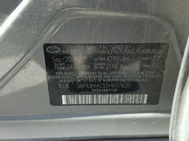 5NPEB4AC5DH607620 - 2013 HYUNDAI SONATA GLS GRAY photo 10