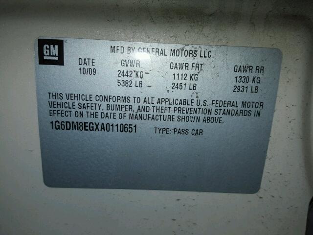 1G6DM8EGXA0110651 - 2010 CADILLAC CTS PERFOR CREAM photo 10