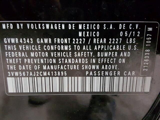 3VW567AJ2CM413895 - 2012 VOLKSWAGEN JETTA BLACK photo 10