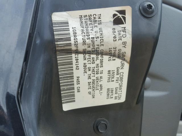 1G8AG52F94Z104142 - 2004 SATURN ION LEVEL BLACK photo 10