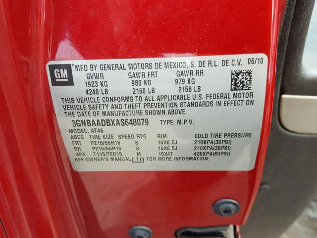 3GNBAADBXAS648079 - 2010 CHEVROLET HHR LS Tünd qırmızı foto 10