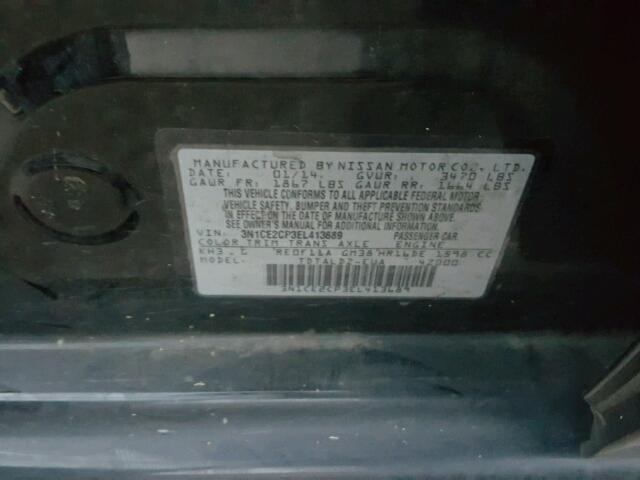 3N1CE2CP3EL413689 - 2014 NISSAN VERSA NOTE BLACK photo 10