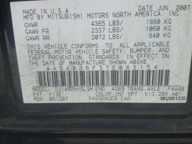 4A3AB36F37E083154 - 2007 MITSUBISHI GALANT ES BLACK photo 10