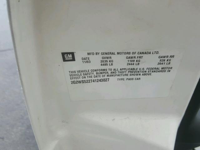 2G2WS522741243027 - 2004 PONTIAC GRAND PRIX WHITE photo 10