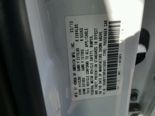 19UUB1F36FA018560 - 2015 ACURA TLX WHITE photo 10