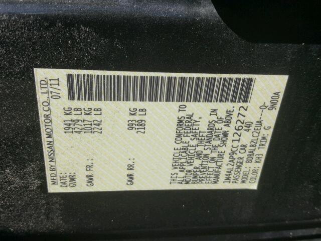 1N4AL2AP9CC126272 - 2012 NISSAN ALTIMA BAS BLACK photo 10