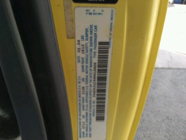 3VWCK31C44M416926 - 2004 VOLKSWAGEN NEW BEETLE ყვითელი ფოტო 10