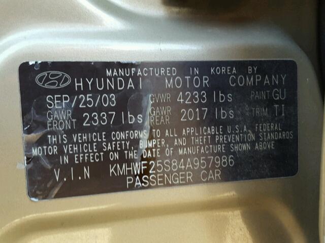 KMHWF25S84A957986 - 2004 HYUNDAI SONATA GRAY photo 10