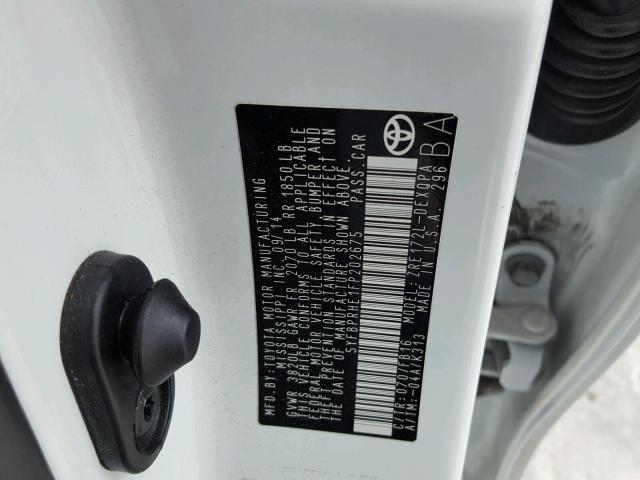 5YFBPRHE1FP202675 - 2015 TOYOTA COROLLA EC 白色 照片 10