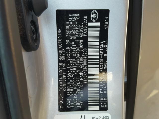 4T1BK1EB7DU046230 - 2013 TOYOTA AVALON BAS Silber Foto 10