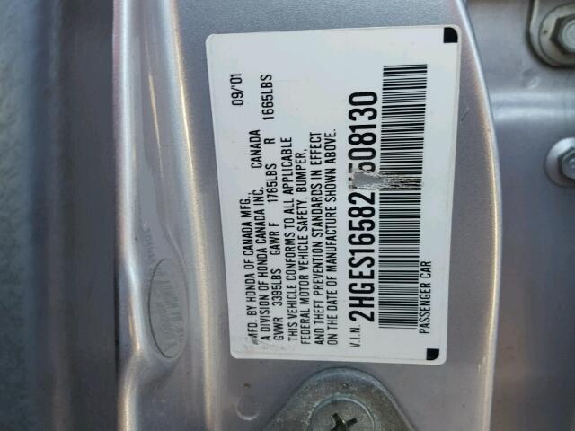 2HGES16582H508130 - 2002 HONDA CIVIC LX SILVER photo 10