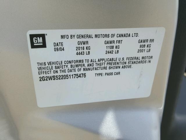 2G2WS522051175476 - 2005 PONTIAC GRAND PRIX Gümüş foto 10