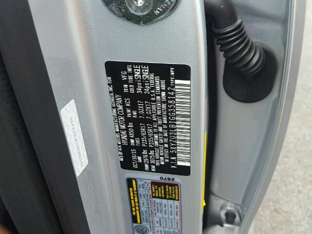 5XYZU3LB1GG358142 - 2016 HYUNDAI SANTA FE S 银色 照片 10