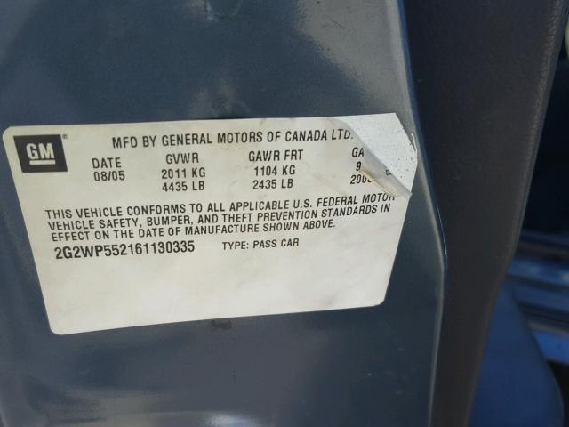 2G2WP552161130335 - 2006 PONTIAC GRAND PRIX BLUE photo 10