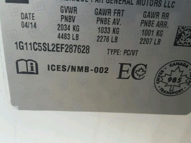 1G11C5SL2EF287628 - 2014 CHEVROLET MALIBU 1LT 白色 照片 10