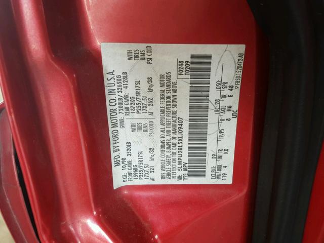 5LMPU28L5XLJ09407 - 1999 LINCOLN NAVIGATOR 红色 照片 10