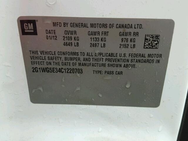 2G1WG5E34C1220703 - 2012 CHEVROLET IMPALA 白色 照片 10