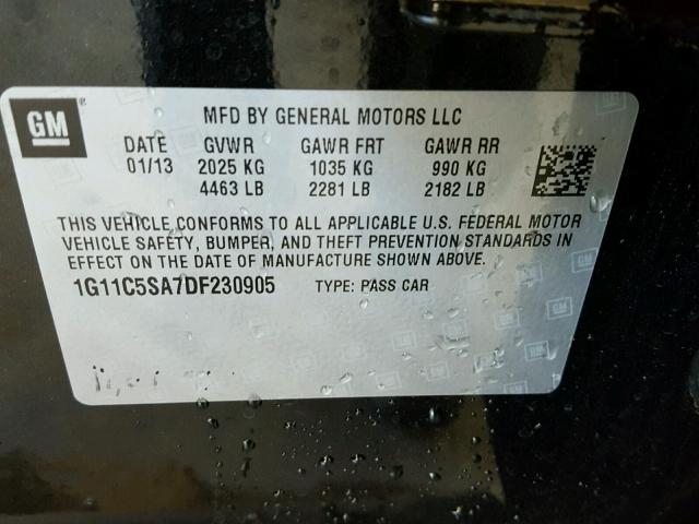 1G11C5SA7DF230905 - 2013 CHEVROLET MALIBU 1LT 黑色 照片 10