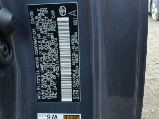 JTKDE167X80274274 - 2008 TOYOTA SCION TC 灰色 照片 10